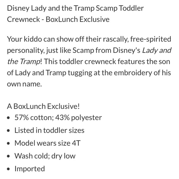 DISNEY LADY & THE TRAMP Scamp TODDLER CREWNECK! Unisex Embroidered Sweatshirt - Picture 4 of 5